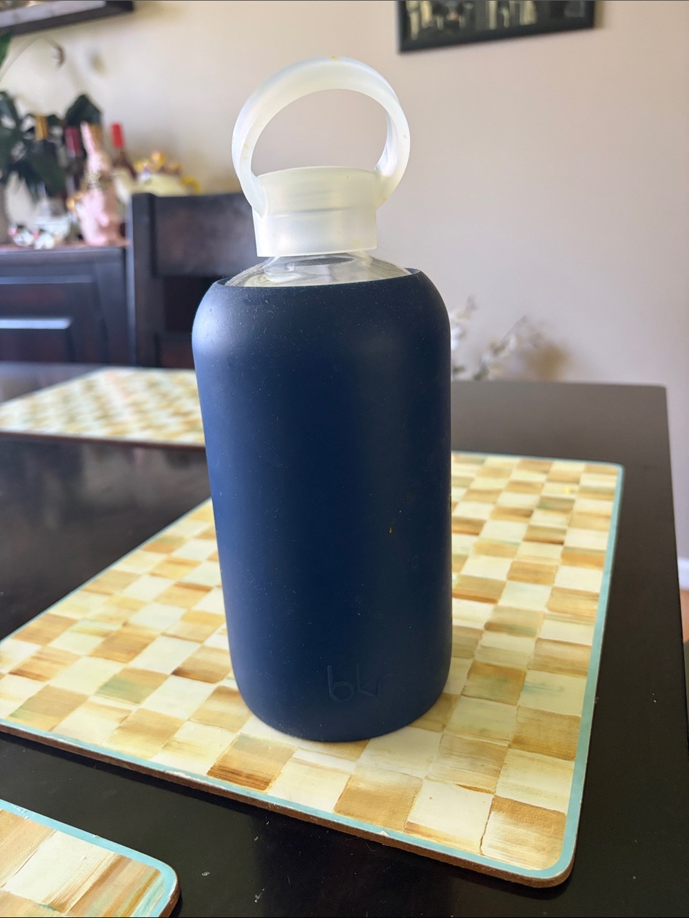 bkr Navy Silicone Glass Bottle with Frosted Carry Loop